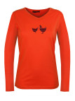 MAYFLOWER NAPOLI1 - Tee-shirt Orange à Imprimé Poule et Col V