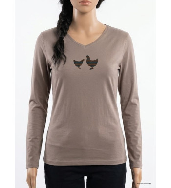 MAYFLOWER NAPOLI2 - Tee-shirt Beige à Imprimé Poule et Col V