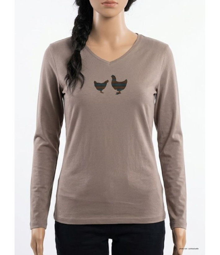 MAYFLOWER NAPOLI2 - Tee-shirt Beige à Imprimé Poule et Col V