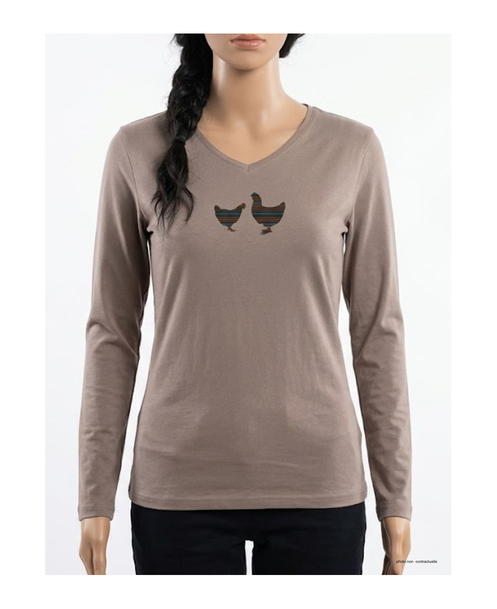 MAYFLOWER NAPOLI2 - Tee-shirt Beige à Imprimé Poule et Col V