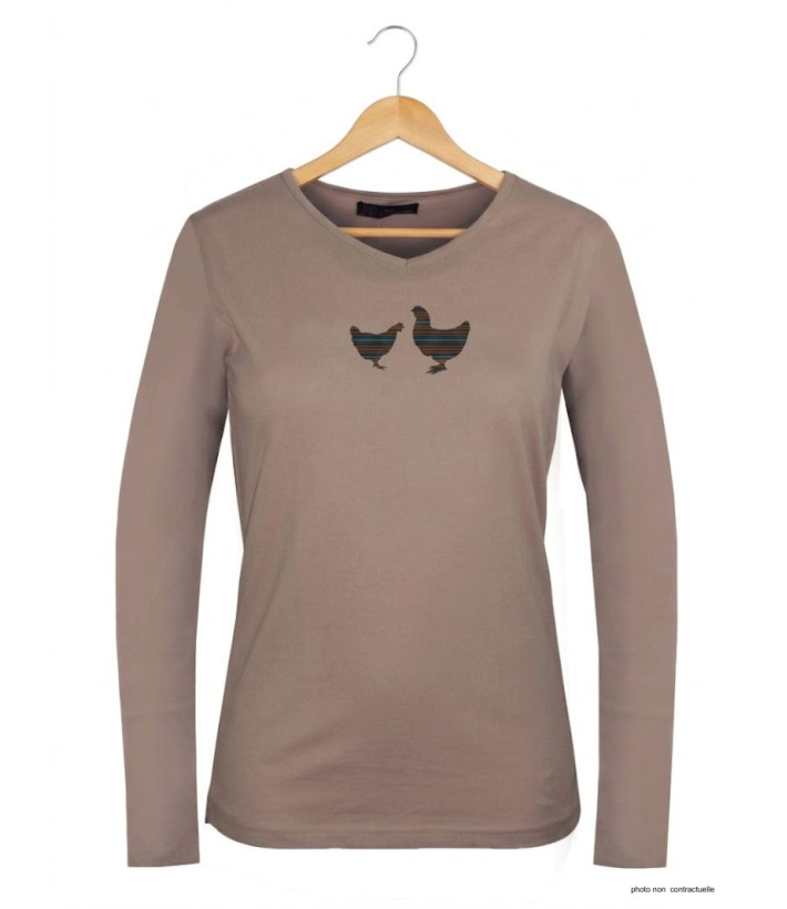 MAYFLOWER NAPOLI2 - Tee-shirt Beige à Imprimé Poule et Col V