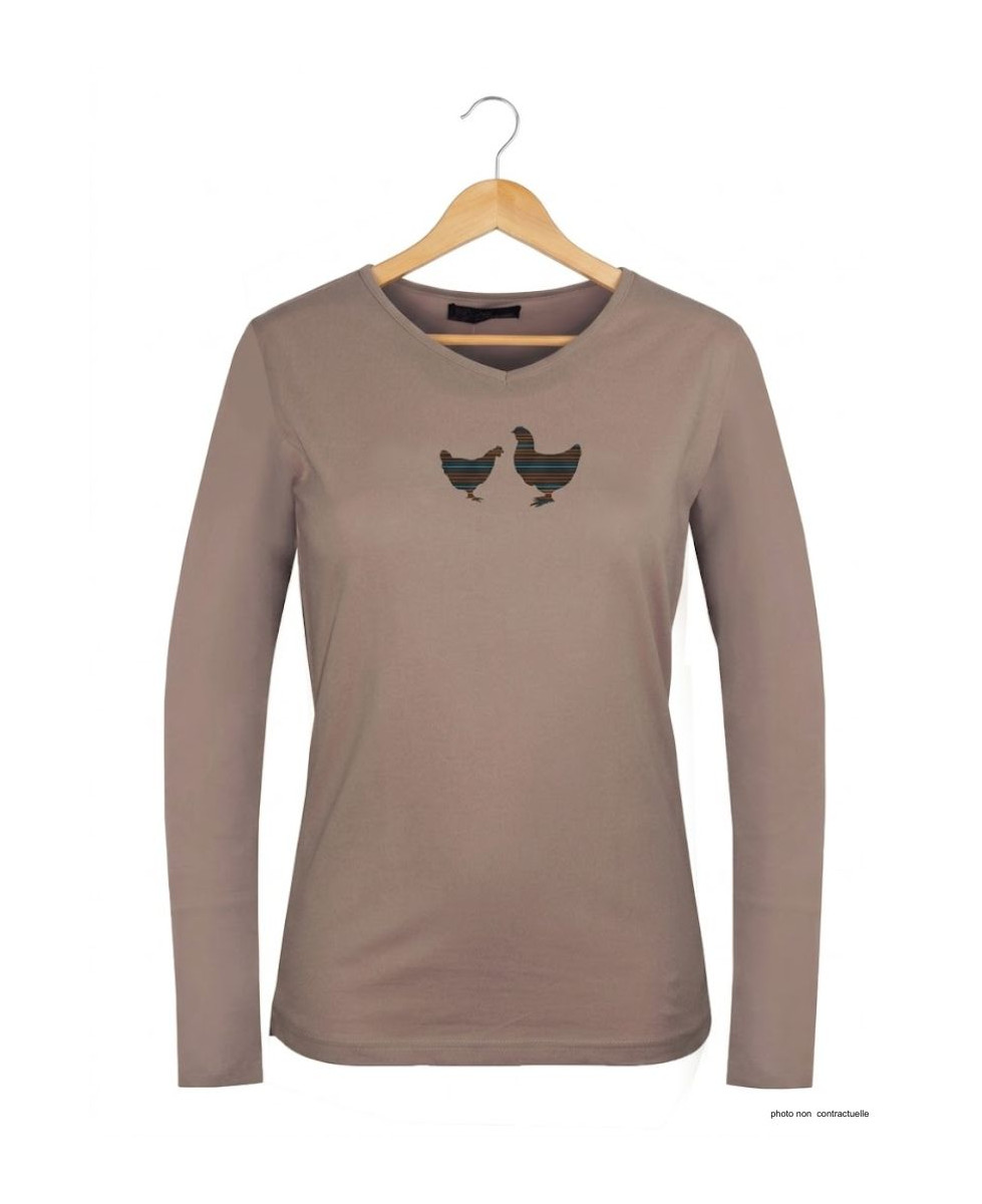 MAYFLOWER NAPOLI2 - Tee-shirt Beige à Imprimé Poule et Col V