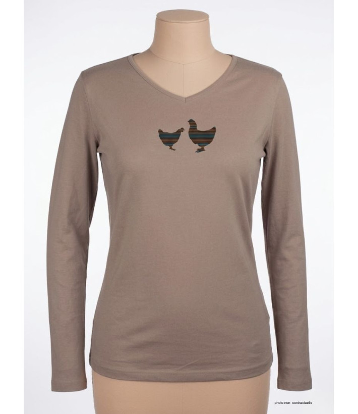 MAYFLOWER NAPOLI2 - Tee-shirt Beige à Imprimé Poule et Col V