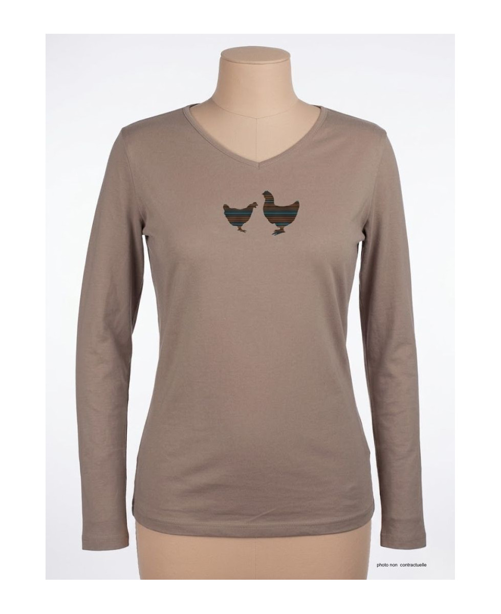 MAYFLOWER NAPOLI2 - Tee-shirt Beige à Imprimé Poule et Col V