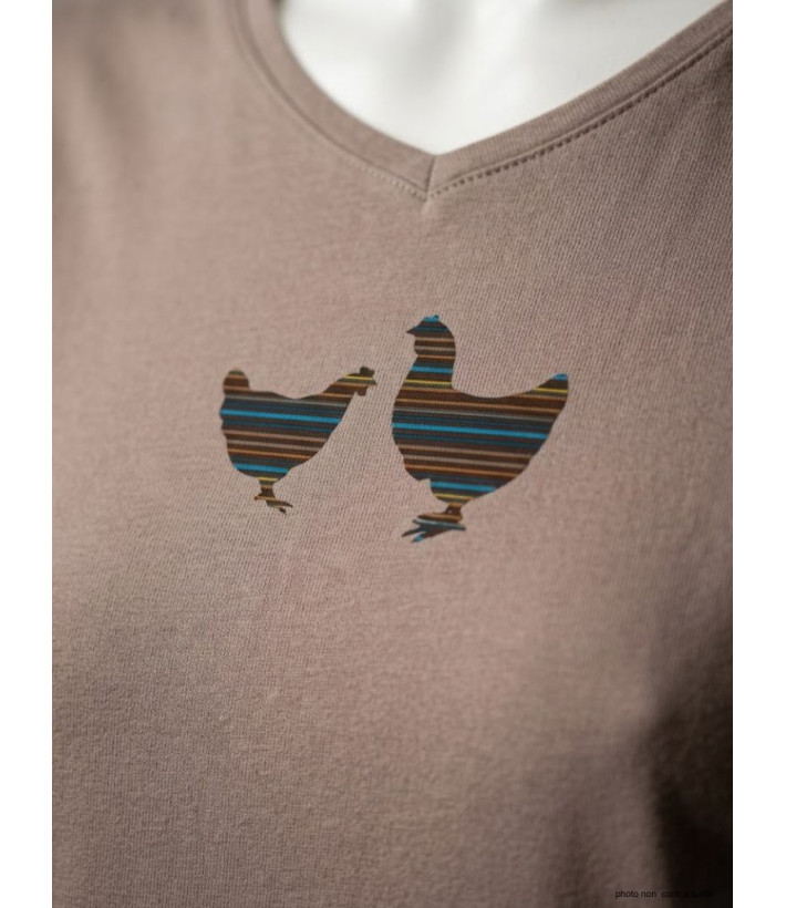 MAYFLOWER NAPOLI2 - Tee-shirt Beige à Imprimé Poule et Col V