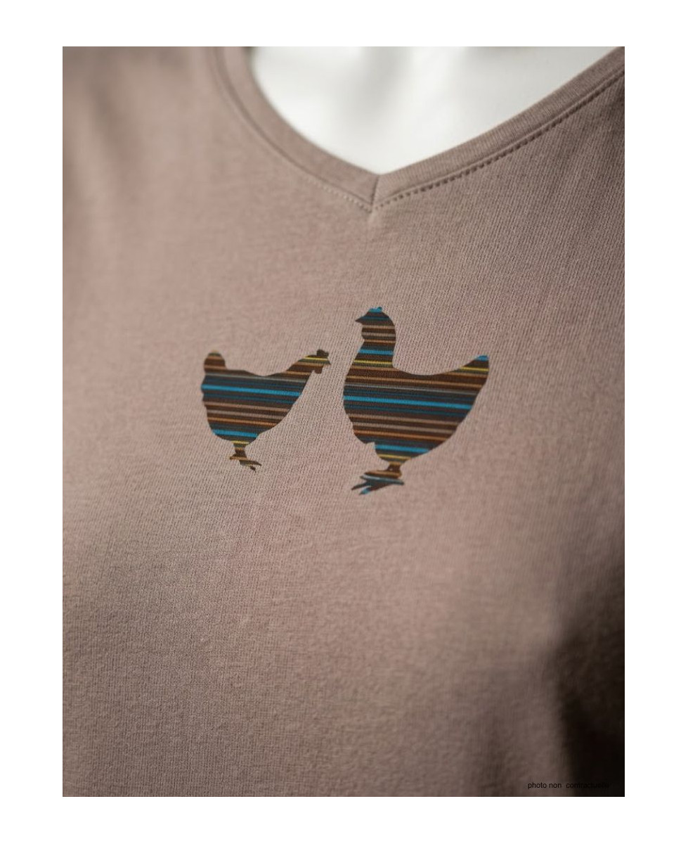 MAYFLOWER NAPOLI2 - Tee-shirt Beige à Imprimé Poule et Col V