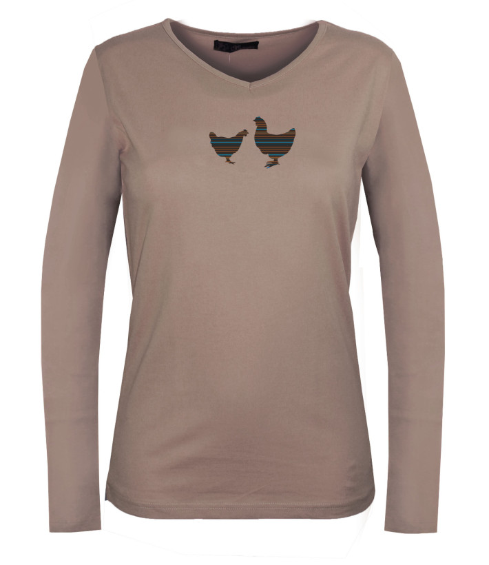 MAYFLOWER NAPOLI2 - Tee-shirt Beige à Imprimé Poule et Col V