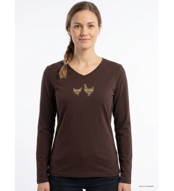 MAYFLOWER NAPOLI4 - Tee-shirt Marron à Imprimé Poule et Col V