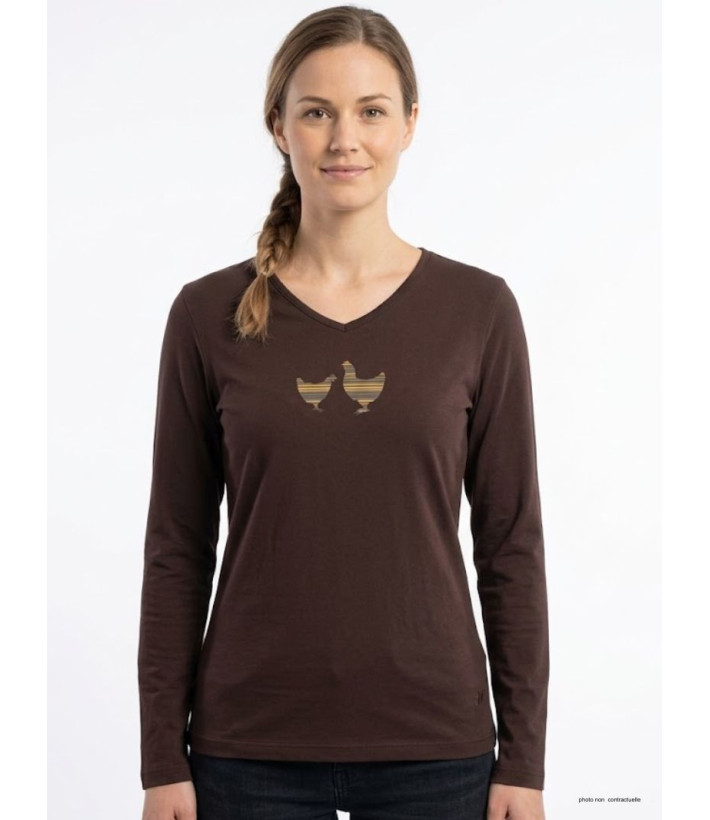 MAYFLOWER NAPOLI4 - Tee-shirt Marron à Imprimé Poule et Col V