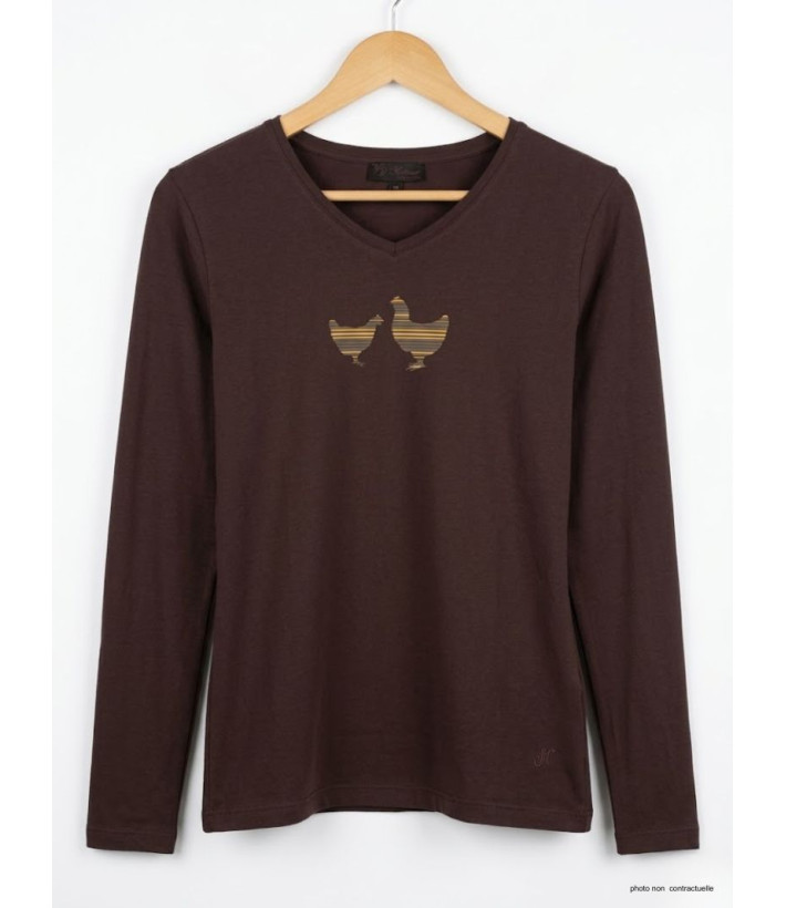 MAYFLOWER NAPOLI4 - Tee-shirt Marron à Imprimé Poule et Col V