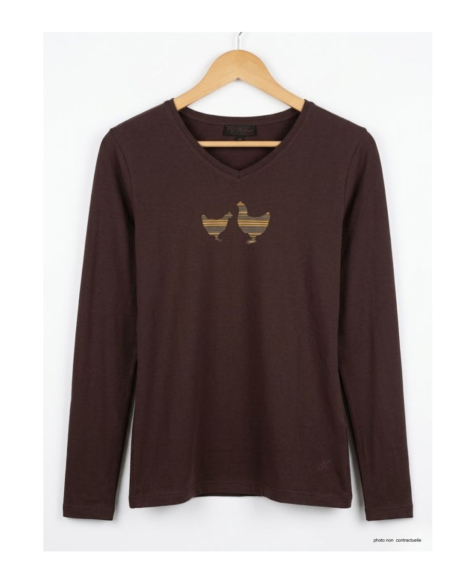 MAYFLOWER NAPOLI4 - Tee-shirt Marron à Imprimé Poule et Col V