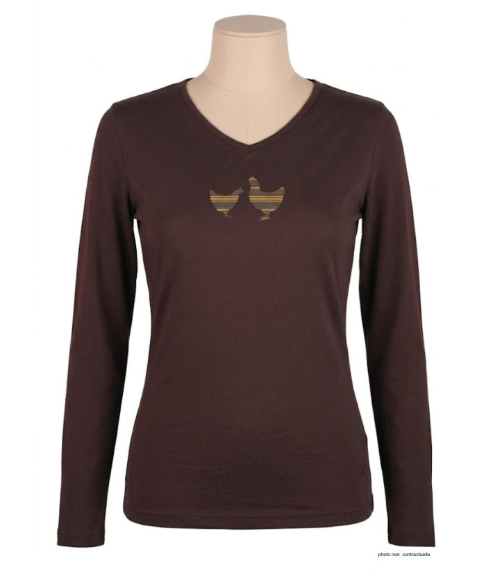 MAYFLOWER NAPOLI4 - Tee-shirt Marron à Imprimé Poule et Col V