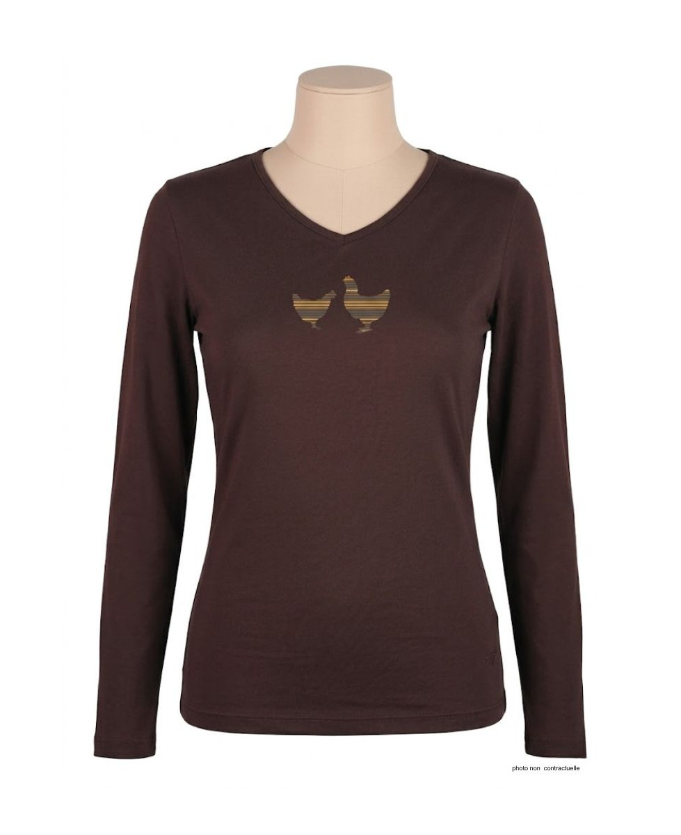 MAYFLOWER NAPOLI4 - Tee-shirt Marron à Imprimé Poule et Col V