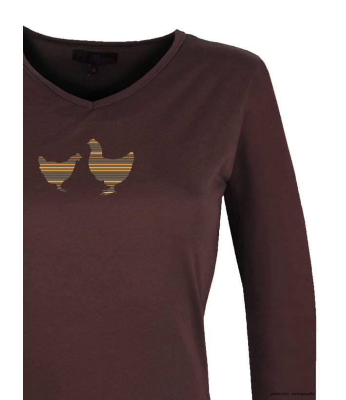 MAYFLOWER NAPOLI4 - Tee-shirt Marron à Imprimé Poule et Col V