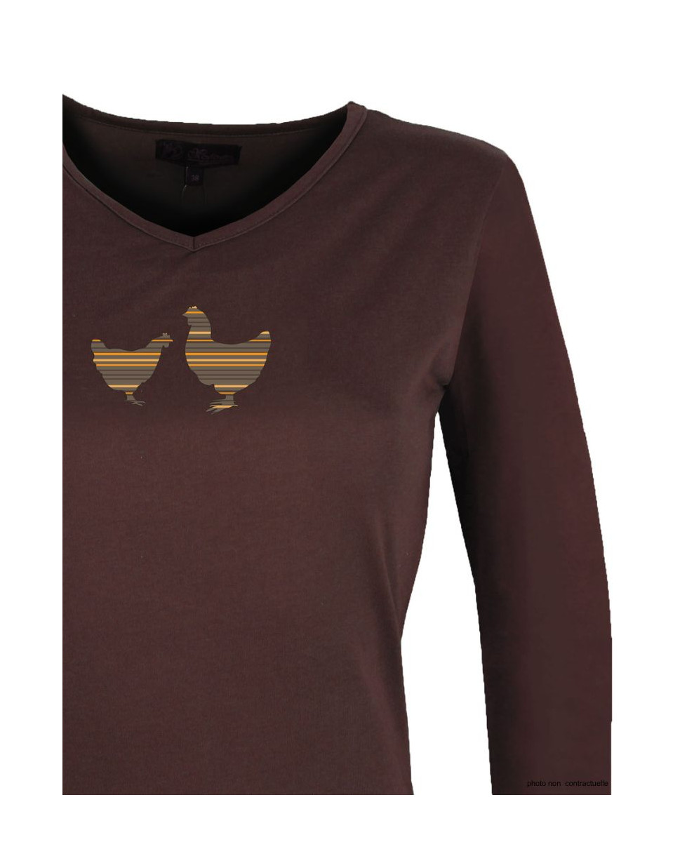 MAYFLOWER NAPOLI4 - Tee-shirt Marron à Imprimé Poule et Col V