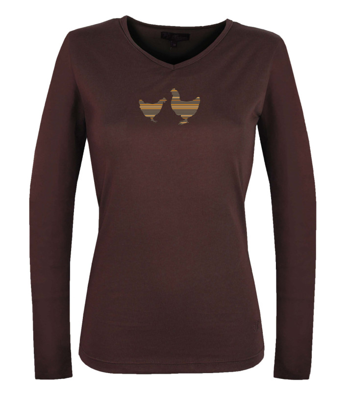 MAYFLOWER NAPOLI4 - Tee-shirt Marron à Imprimé Poule et Col V