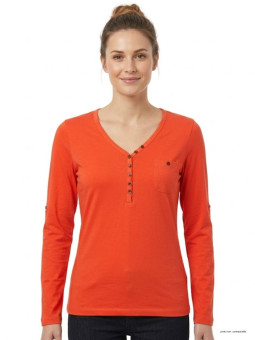 MAYFLOWER NATALI1 - Tee-shirt Orange Col V Boutonné 100% Coton