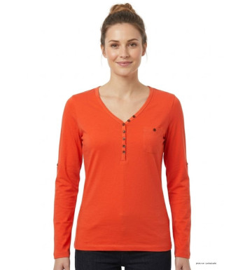 MAYFLOWER NATALI1 - Tee-shirt Orange Col V Boutonné 100% Coton
