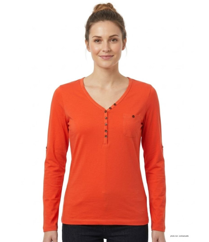 MAYFLOWER NATALI1 - Tee-shirt Orange Col V Boutonné 100% Coton
