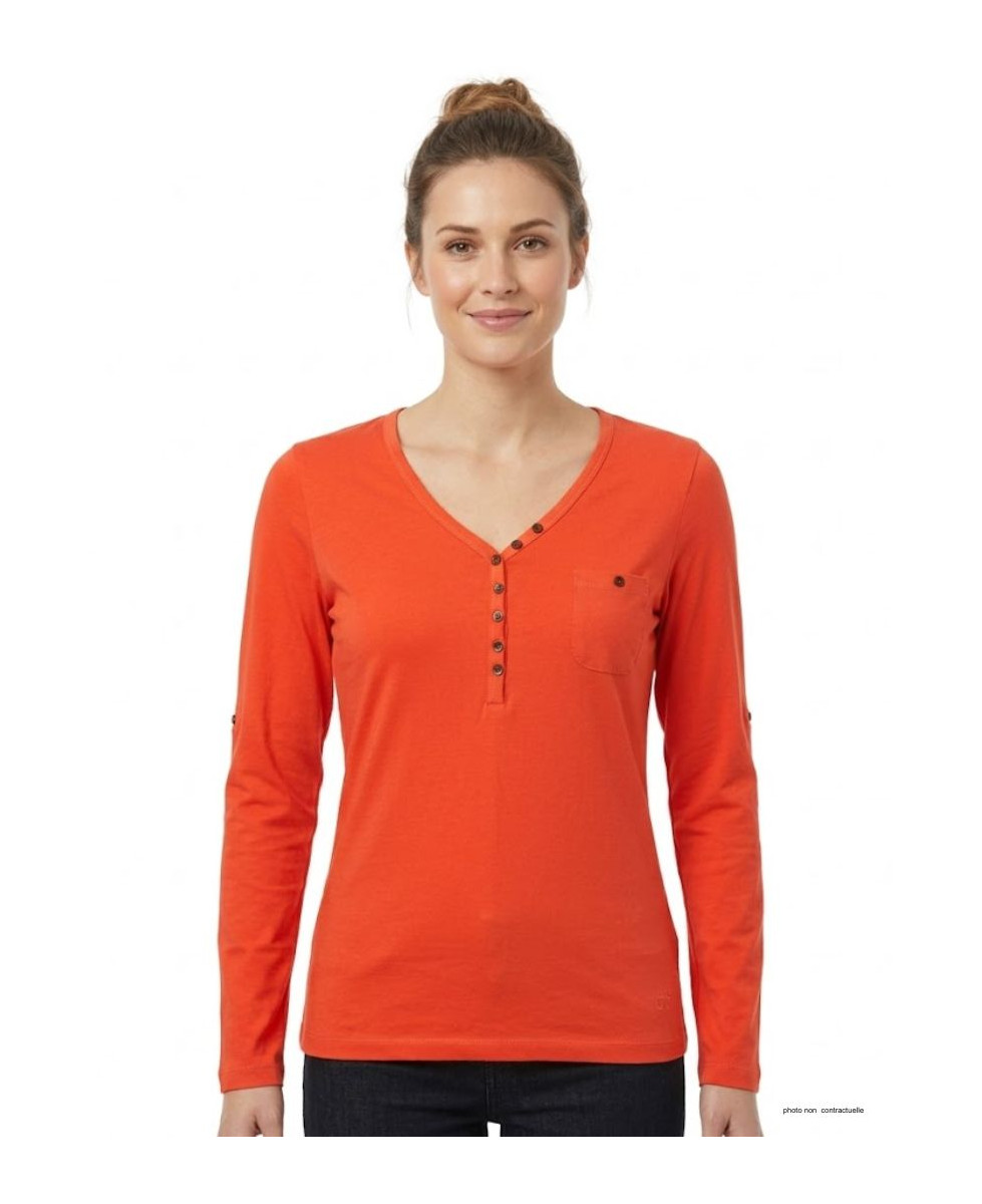 MAYFLOWER NATALI1 - Tee-shirt Orange Col V Boutonné 100% Coton
