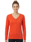 MAYFLOWER NATALI1 - Tee-shirt Orange Col V Boutonné 100% Coton