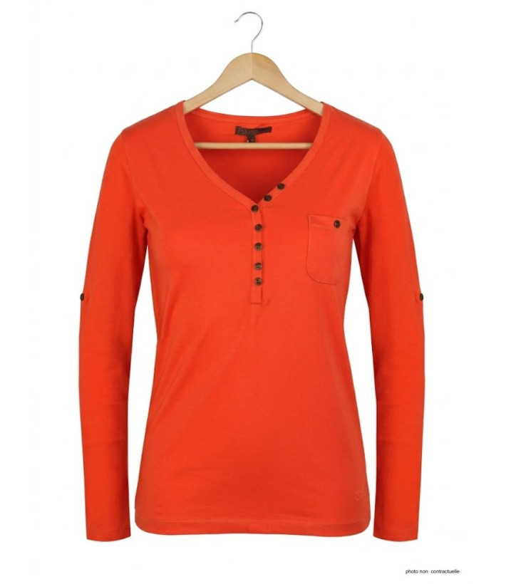 MAYFLOWER NATALI1 - Tee-shirt Orange Col V Boutonné 100% Coton