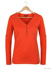 MAYFLOWER NATALI1 - Tee-shirt Orange Col V Boutonné 100% Coton