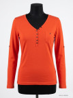 MAYFLOWER NATALI1 - Tee-shirt Orange Col V Boutonné 100% Coton
