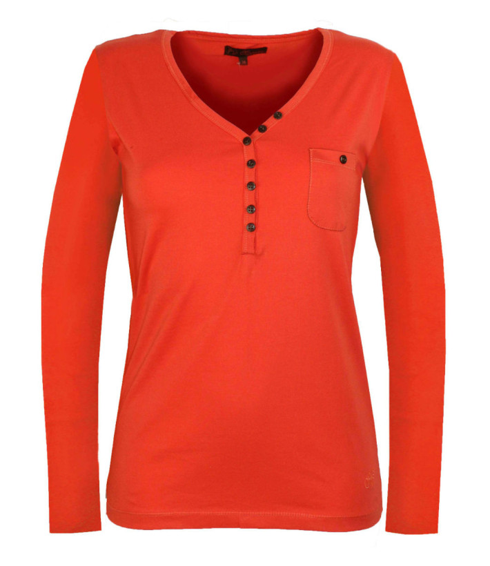 MAYFLOWER NATALI1 - Tee-shirt Orange Col V Boutonné 100% Coton