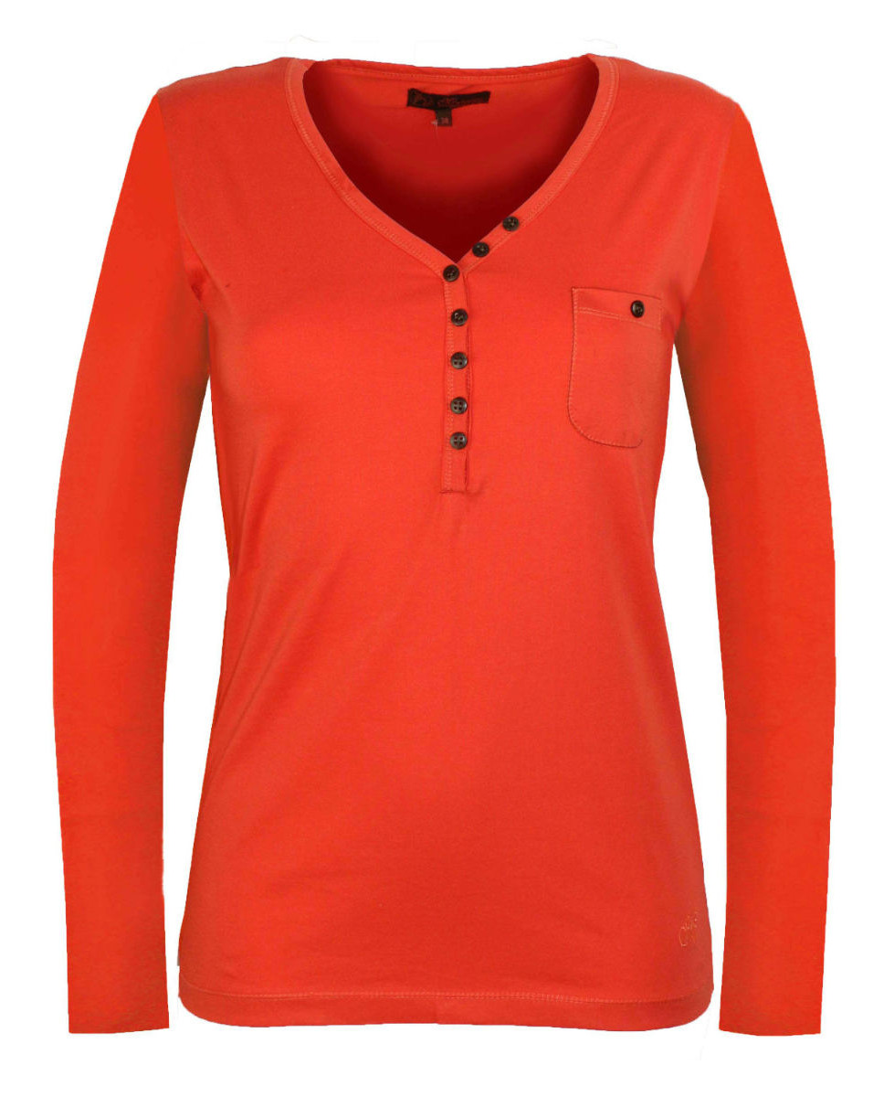 MAYFLOWER NATALI1 - Tee-shirt Orange Col V Boutonné 100% Coton