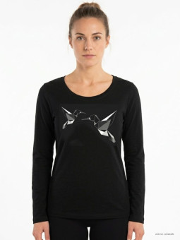 Mayflower NAWA1 - Tee-shirt Manches Longues Noir Motif Colibri