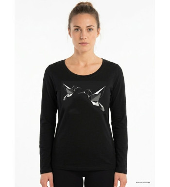 Mayflower NAWA1 - Tee-shirt Manches Longues Noir Motif Colibri