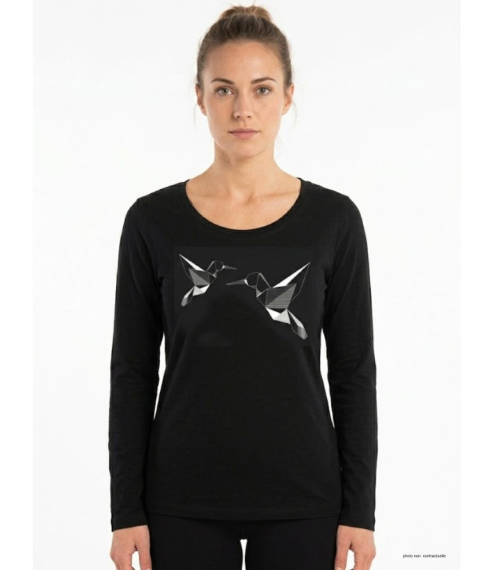 Mayflower NAWA1 - Tee-shirt Manches Longues Noir Motif Colibri