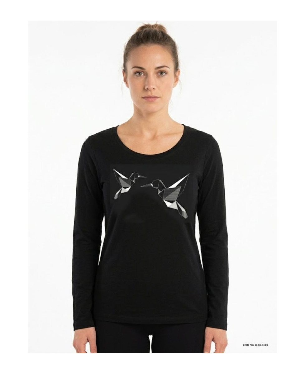 Mayflower NAWA1 - Tee-shirt Manches Longues Noir Motif Colibri