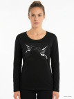 Mayflower NAWA1 - Tee-shirt Manches Longues Noir Motif Colibri