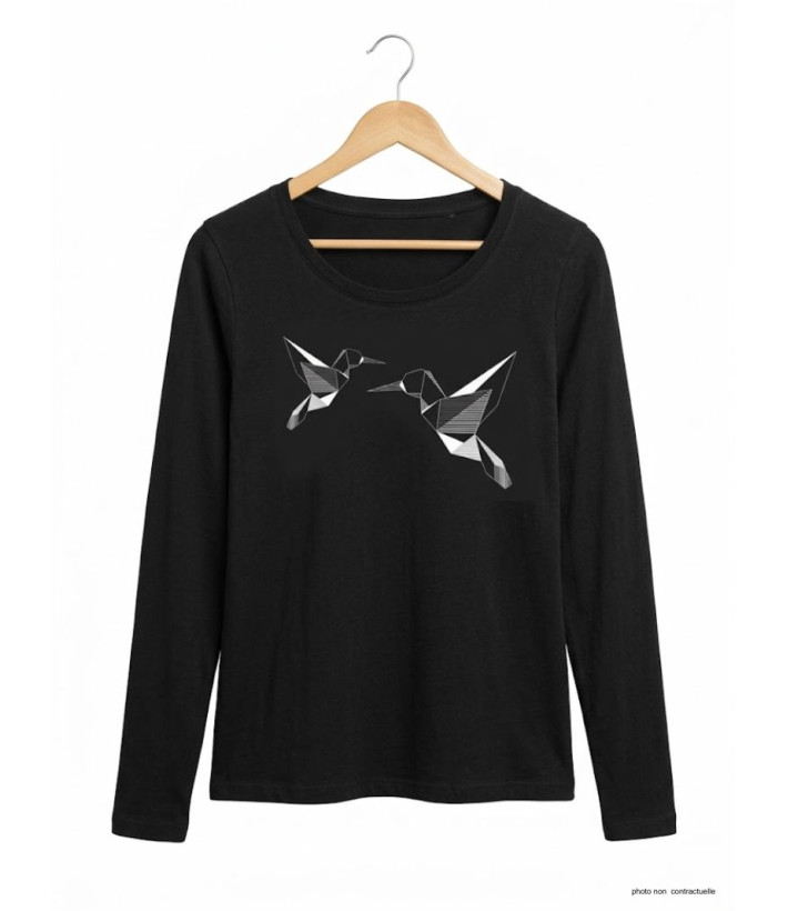 Mayflower NAWA1 - Tee-shirt Manches Longues Noir Motif Colibri