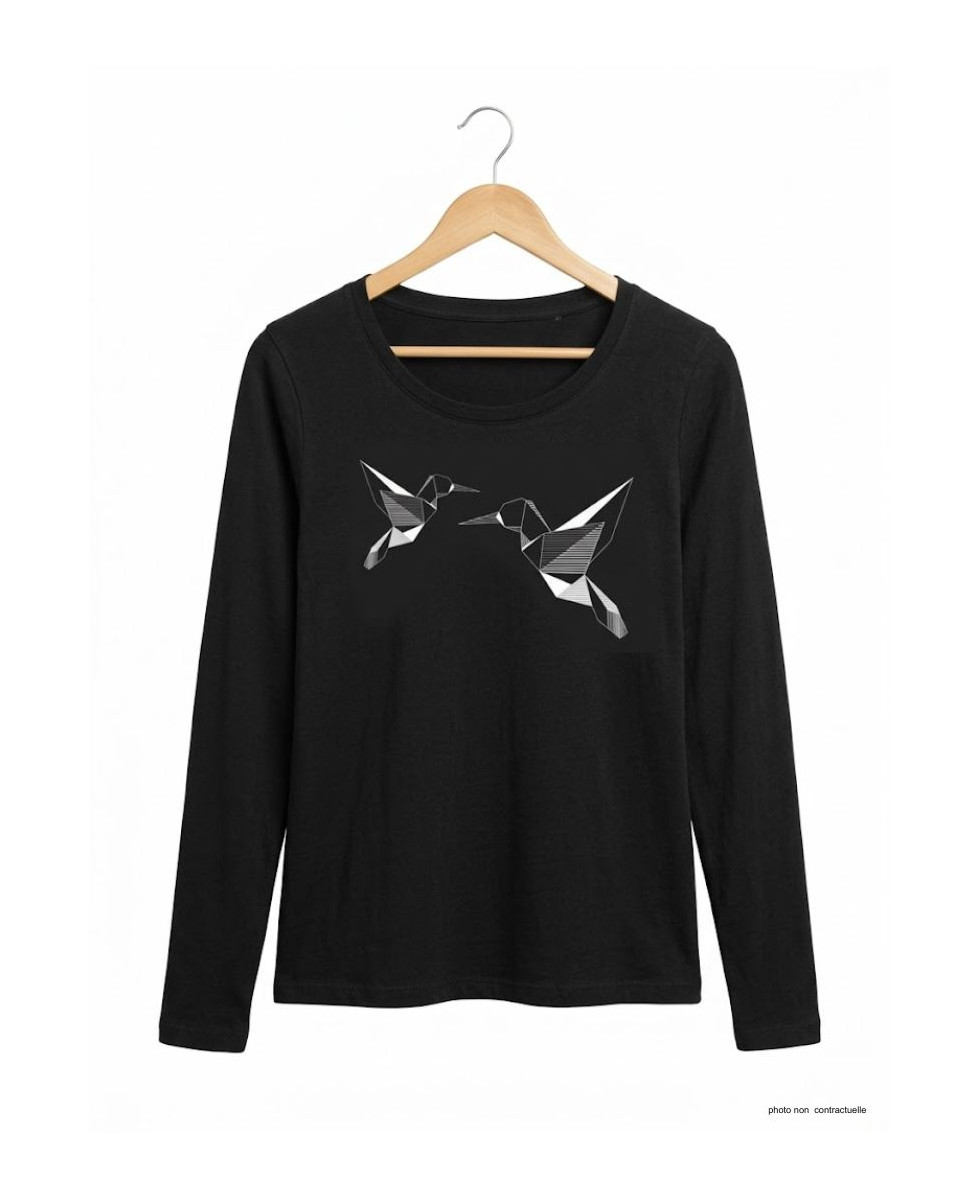 Mayflower NAWA1 - Tee-shirt Manches Longues Noir Motif Colibri