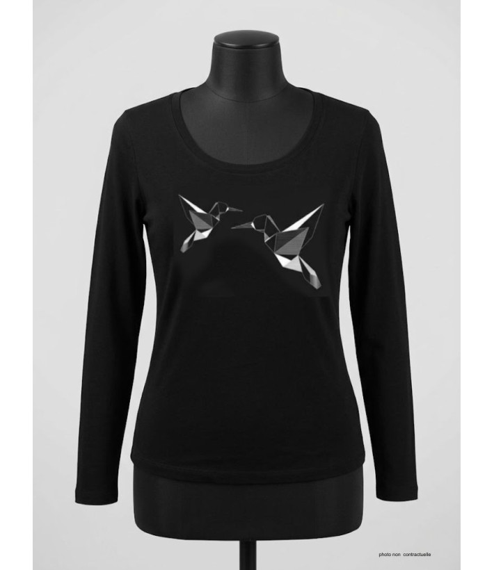 Mayflower NAWA1 - Tee-shirt Manches Longues Noir Motif Colibri