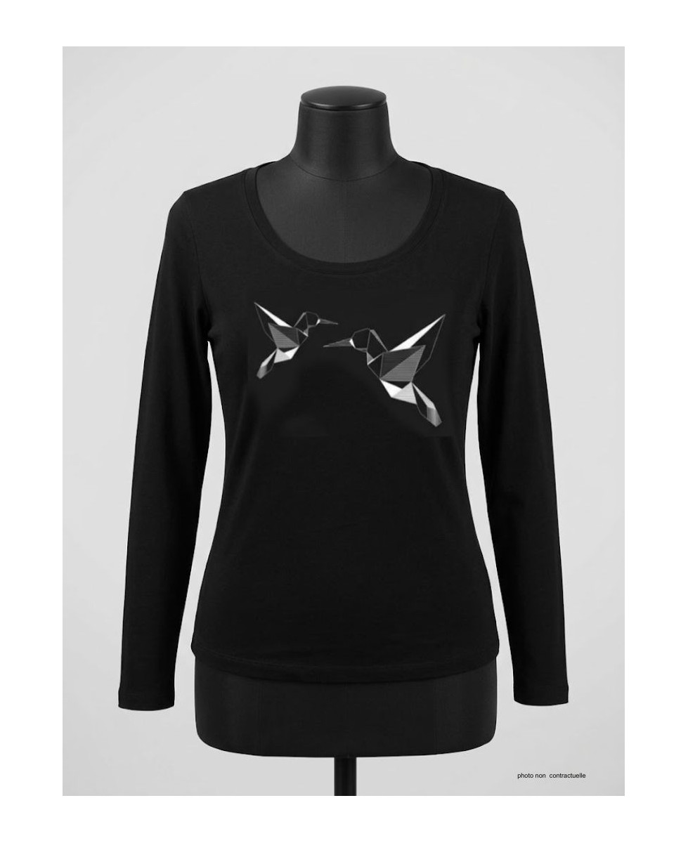 Mayflower NAWA1 - Tee-shirt Manches Longues Noir Motif Colibri