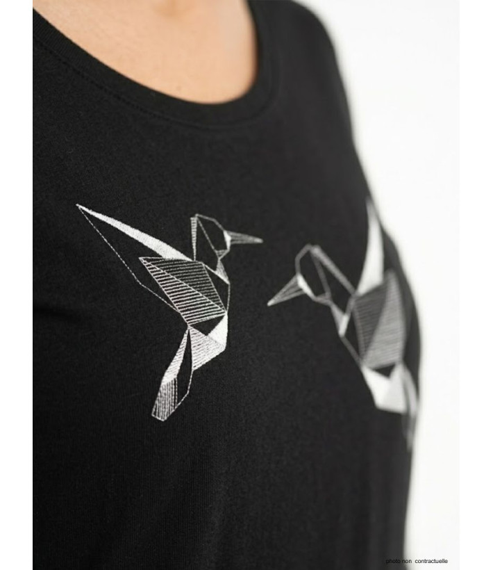 Mayflower NAWA1 - Tee-shirt Manches Longues Noir Motif Colibri