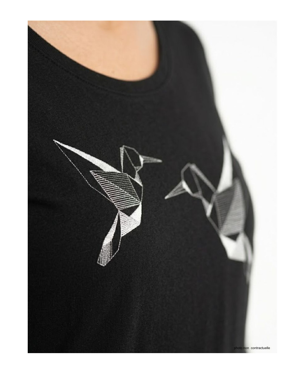 Mayflower NAWA1 - Tee-shirt Manches Longues Noir Motif Colibri