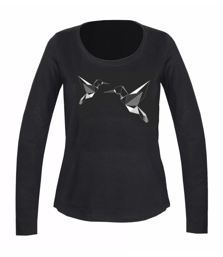 Mayflower NAWA1 - Tee-shirt Manches Longues Noir Motif Colibri