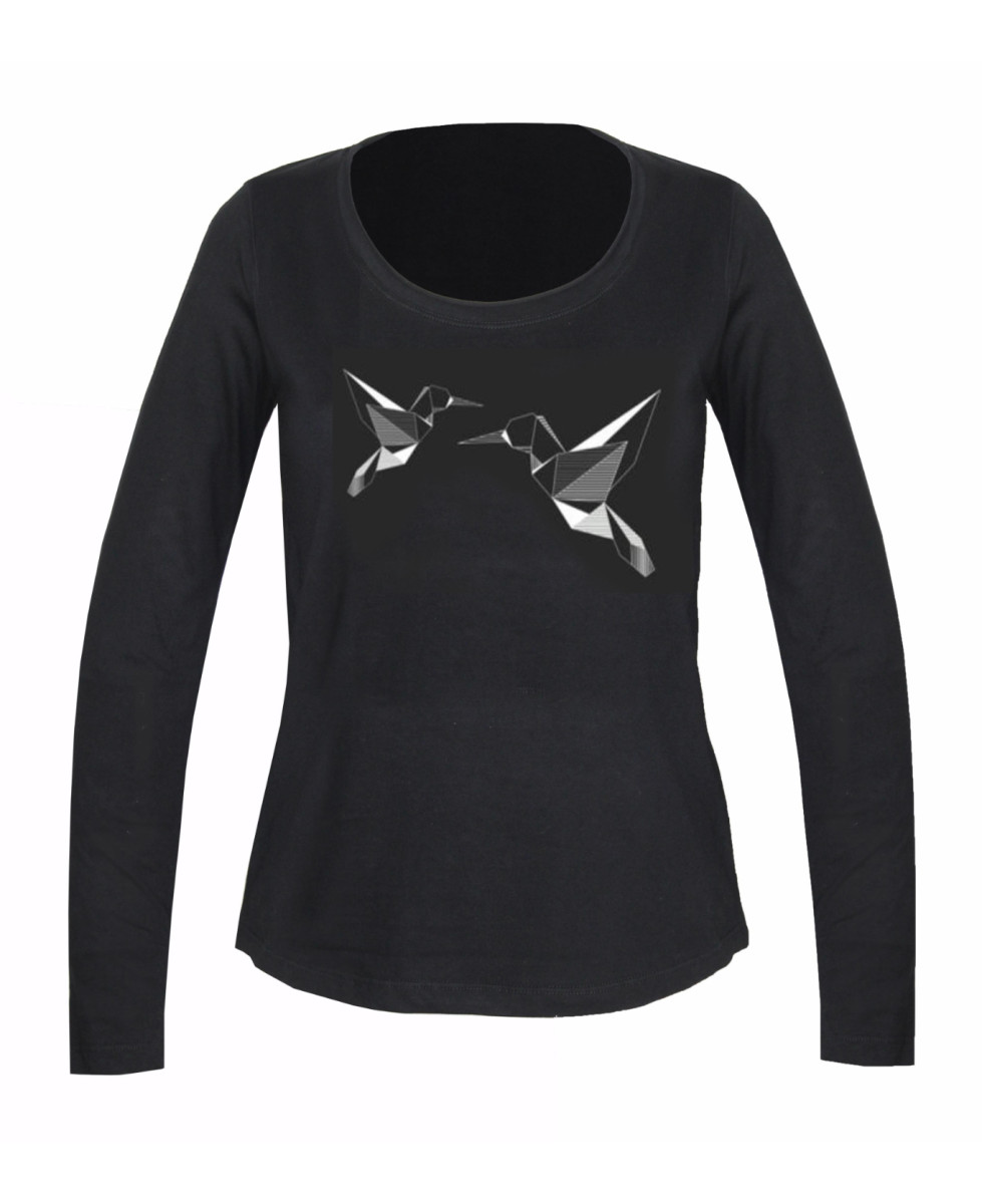 Mayflower NAWA1 - Tee-shirt Manches Longues Noir Motif Colibri