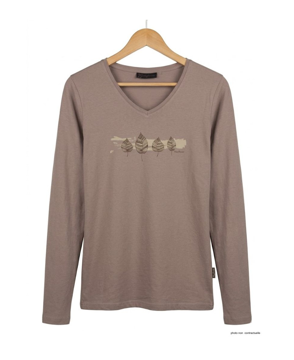 Mayflower NERVAL5 - Tee-shirt Femme Manches Longues Beige Col V