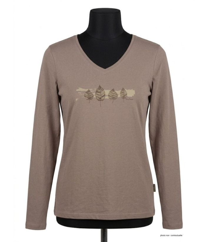 Mayflower NERVAL5 - Tee-shirt Femme Manches Longues Beige Col V