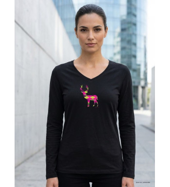 Mayflower NICO2 - Tee-shirt Manches Longues Noir Motif Cerf