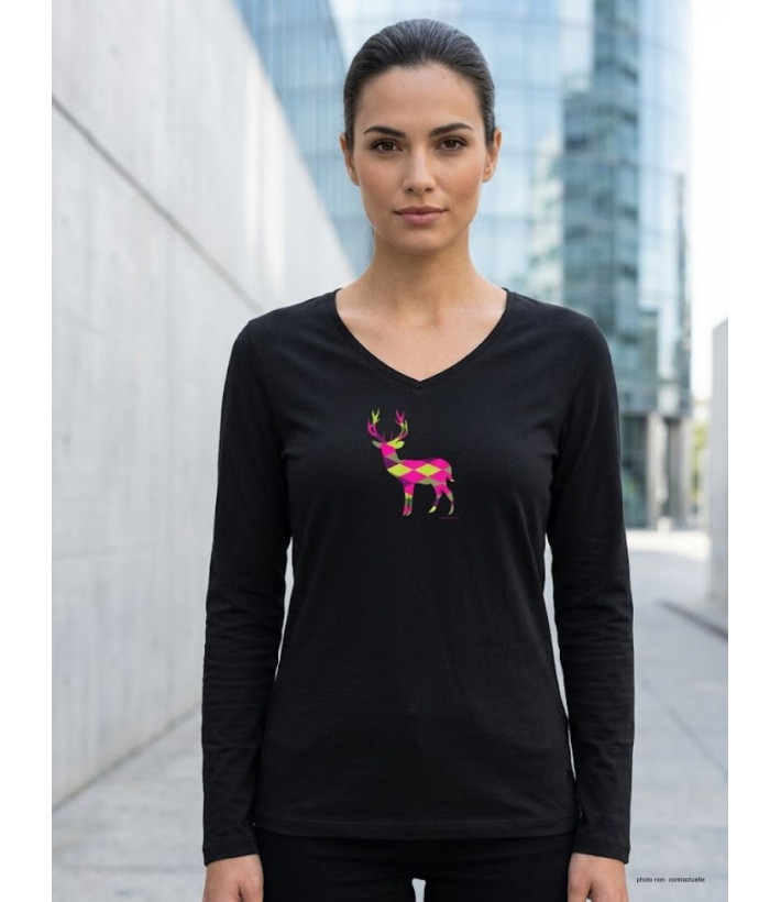 Mayflower NICO2 - Tee-shirt Manches Longues Noir Motif Cerf