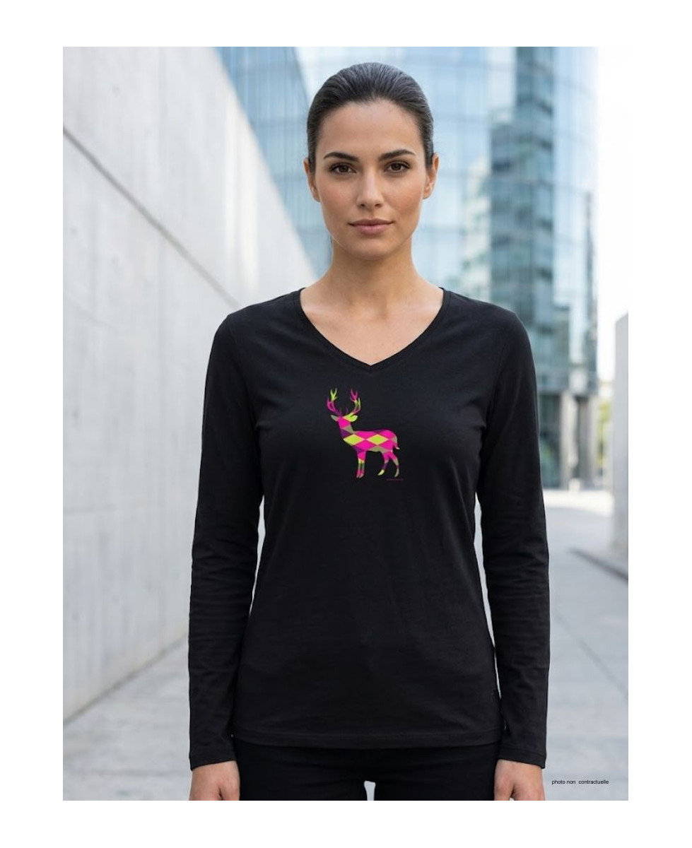 Mayflower NICO2 - Tee-shirt Manches Longues Noir Motif Cerf