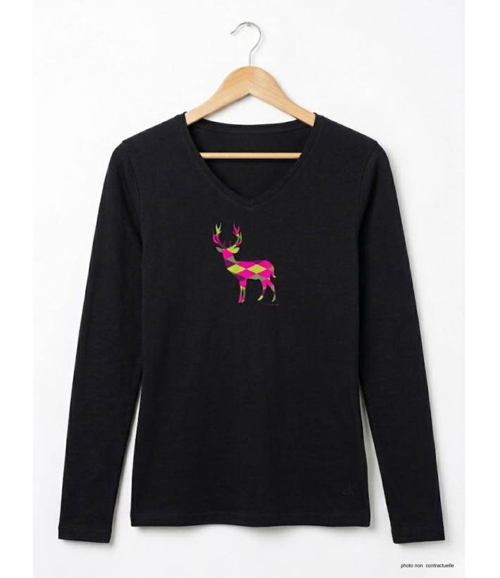 Mayflower NICO2 - Tee-shirt Manches Longues Noir Motif Cerf