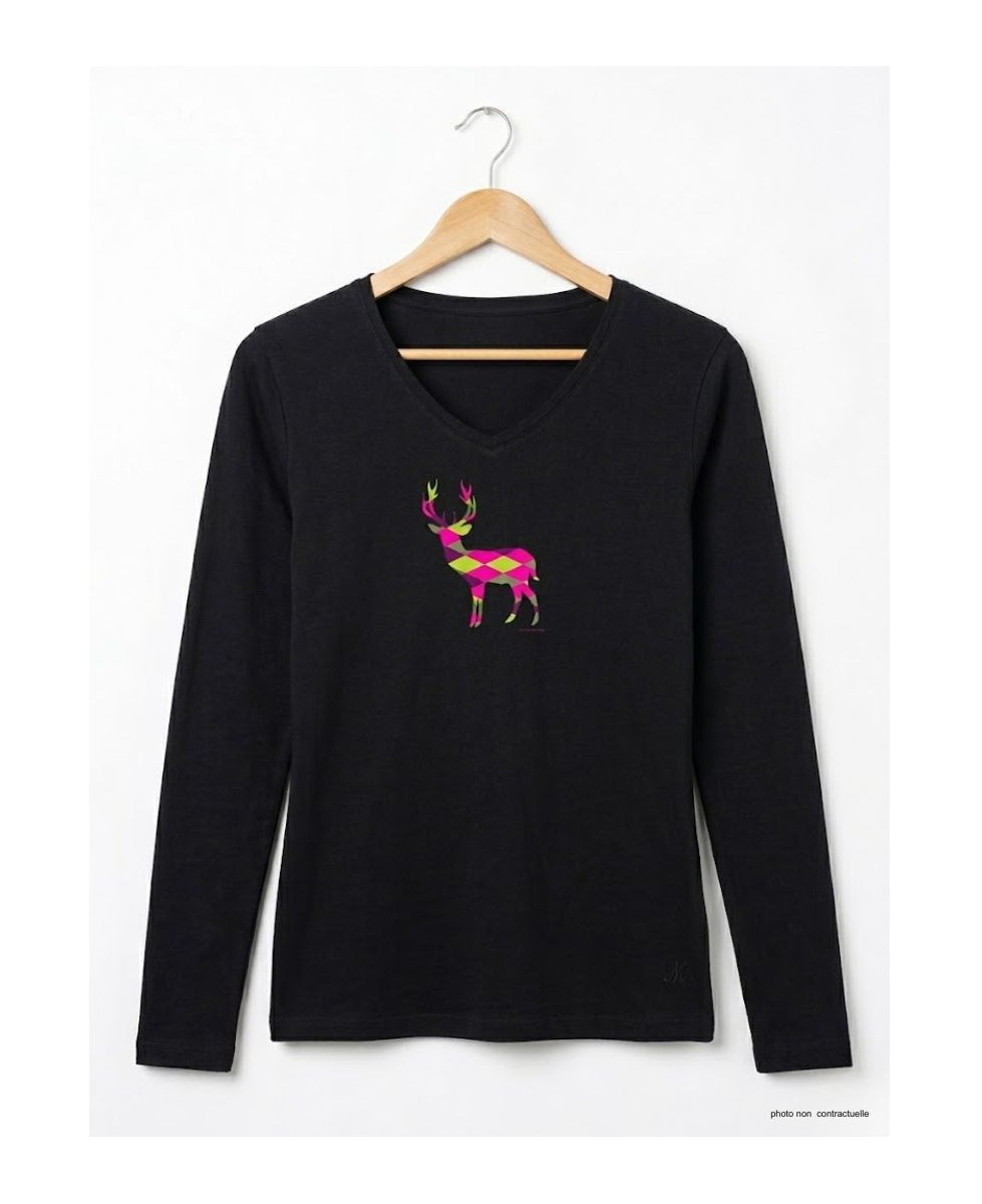 Mayflower NICO2 - Tee-shirt Manches Longues Noir Motif Cerf